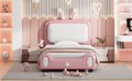 Twin Size Upholstered Rabbit Shape Princess Bed ,Twin Size Platform Bed With Headboard And Footboard,White Pink White Pink Pu