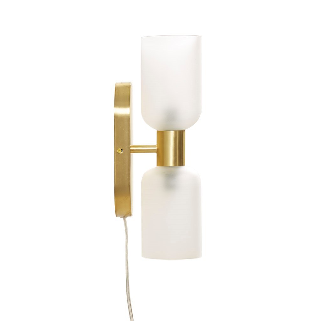 Double Tube 2 Light Wall Sconce Frosted Glass Gold Iron