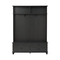 Modern Style Hall Tree With Storage Cabinet And 2 Large Drawers, Widen Mudroom Bench With 5 Coat Hooks, Black Black Primary Living Space Particle Board