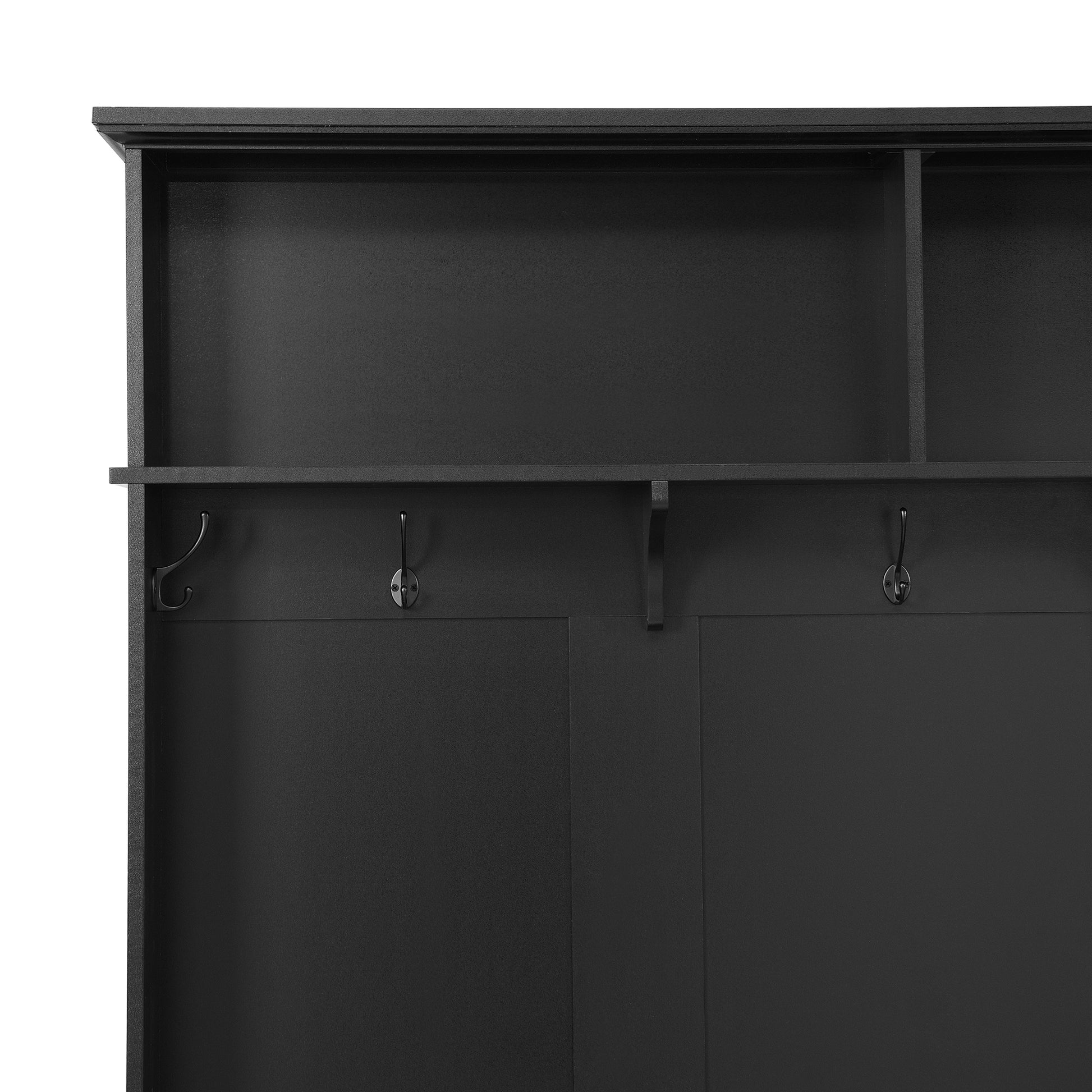 Modern Style Hall Tree With Storage Cabinet And 2 Large Drawers, Widen Mudroom Bench With 5 Coat Hooks, Black Black Primary Living Space Particle Board