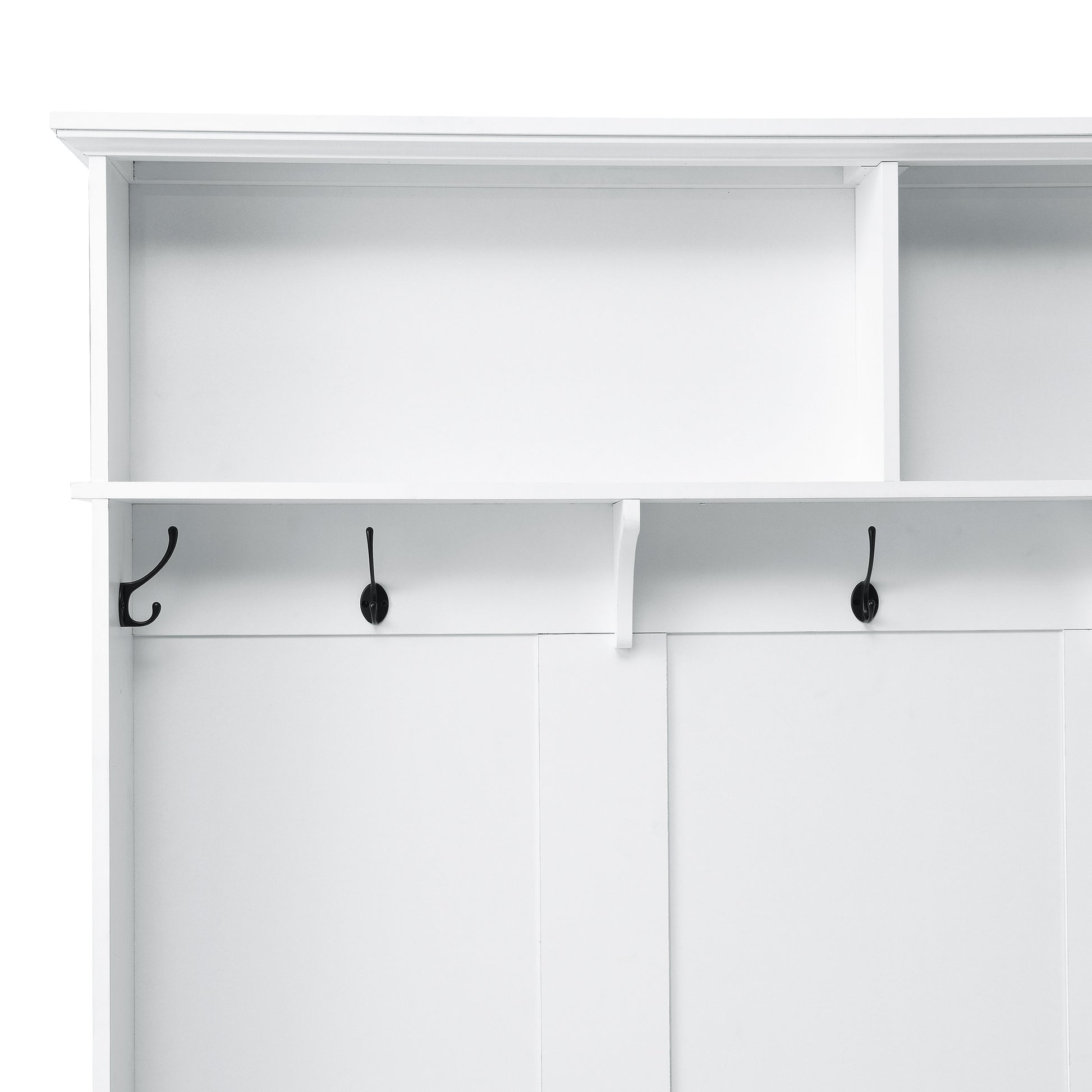 Modern Style Hall Tree With Storage Cabinet And 2 Large Drawers, Widen Mudroom Bench With 5 Coat Hooks, White White Primary Living Space Particle Board