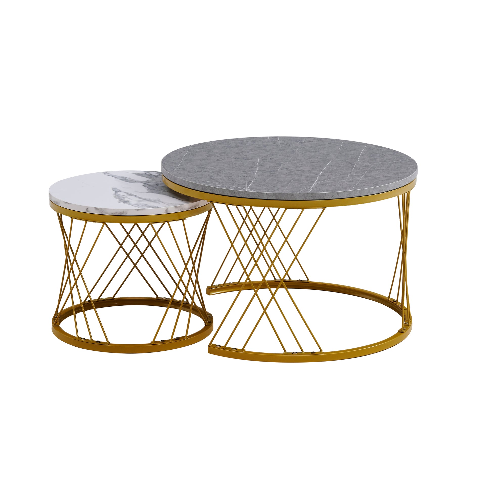 Modern Minimalist Nesting Coffee Table For Living Room Wooden Top And Metal Legs White Gray Metal & Wood