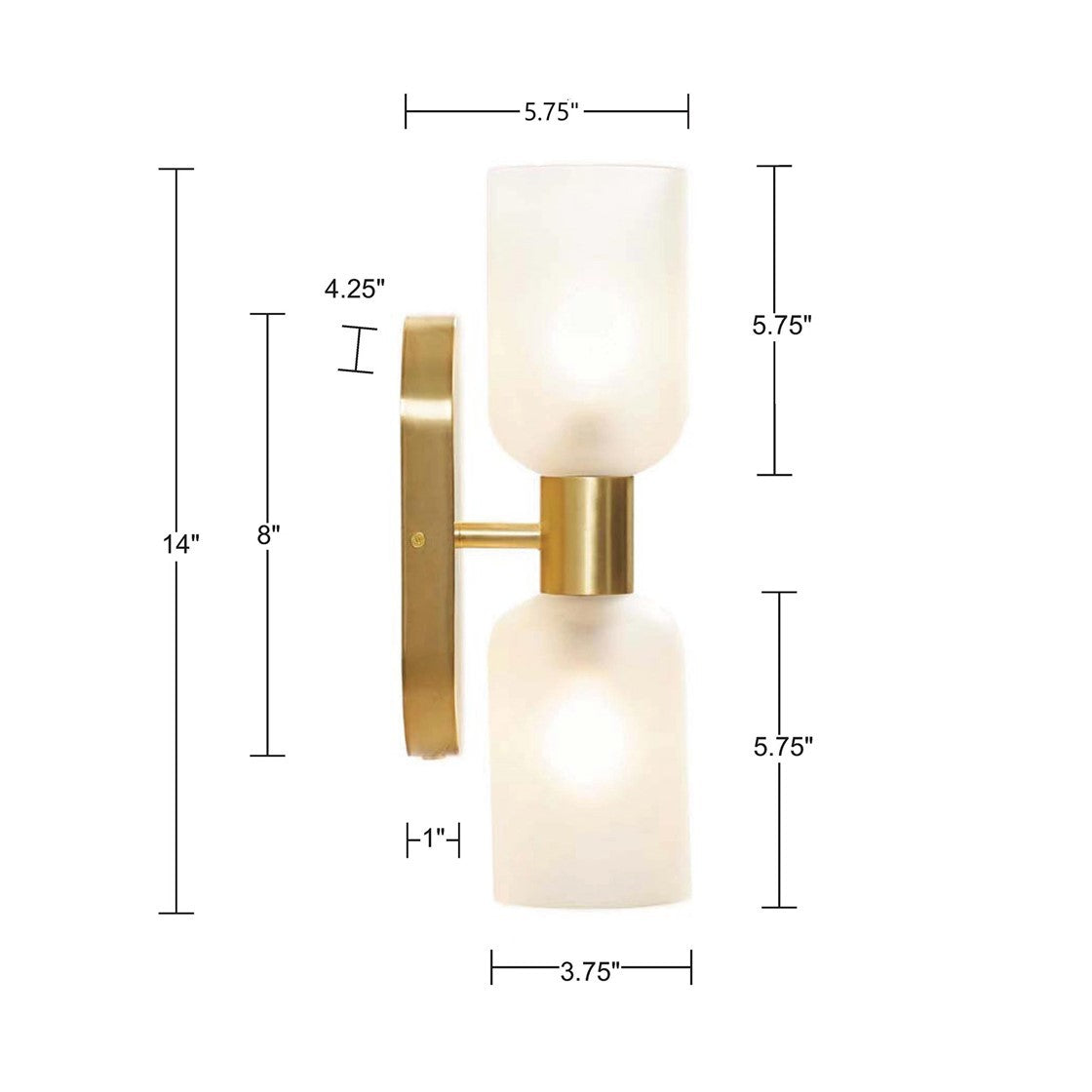 Double Tube 2 Light Wall Sconce Frosted Glass Gold Iron