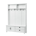 Modern Style Hall Tree With Storage Cabinet And 2 Large Drawers, Widen Mudroom Bench With 5 Coat Hooks, White White Primary Living Space Particle Board