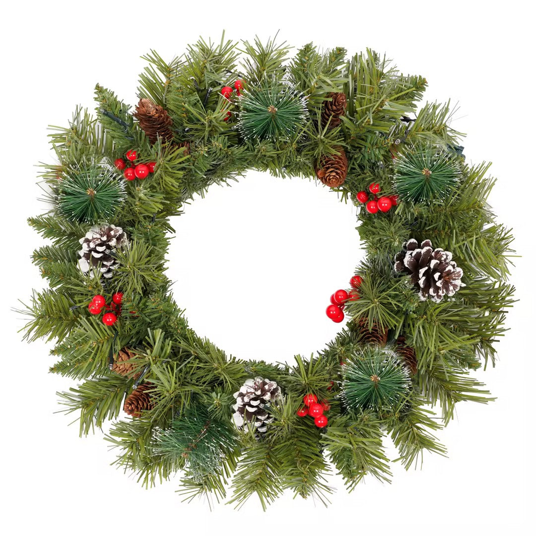 Pre Lit Xmas Tree Artificial Christmas 4 Piece Set,Garland, Wreath And Set Of 2 3Ft Entrance Trees X Mas With Led Lights, Christmas Tree Green Pvc