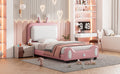 Twin Size Upholstered Rabbit Shape Princess Bed ,Twin Size Platform Bed With Headboard And Footboard,White Pink White Pink Pu