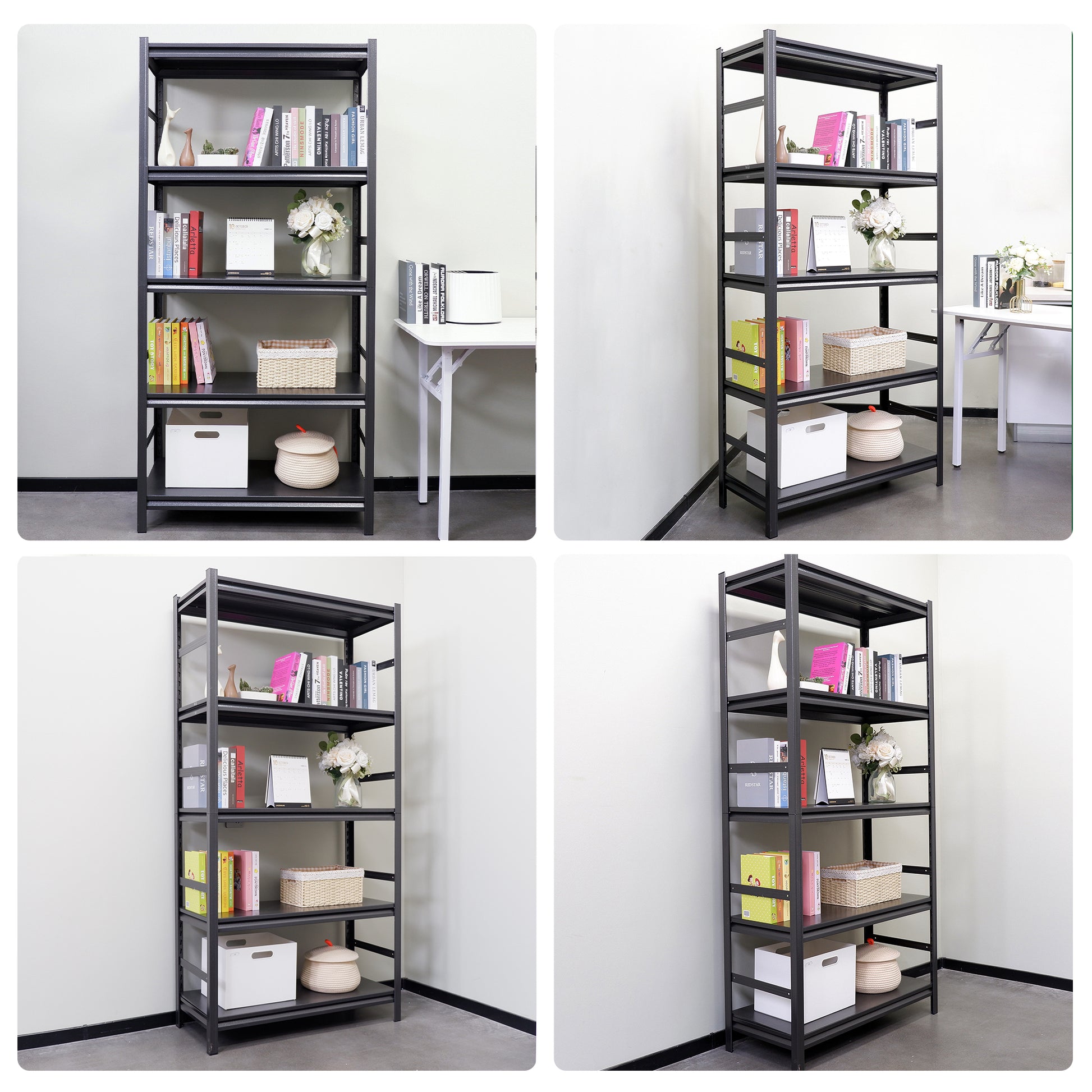 Adjustable Heavy Duty Metal Shelving 5 Tier Storage Shelves, 2000Lbs Load, Kitchen, Garage, Pantry H63 * W31.5 * D15.7 5 Black Standard Vertical Office Open Back Metal Classic Adjustable Shelves Metal Steel