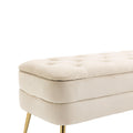 Coolmore Storage Ottoman,Bedroom End Bench,Upholstered Fabric Storage Ottoman With Safety Hinge, Entryway Padded Footstool, Ottoman Bench For Living Room & Bedroom Beige Velvet