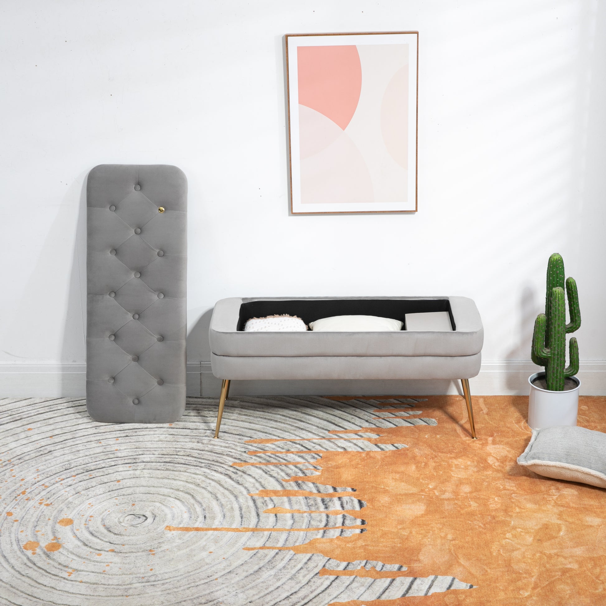 Coolmore Storage Ottoman, Bedroom End Bench,Upholstered Fabric Storage Ottoman With Safety Hinge, Entryway Padded Footstool, Ottoman Bench For Living Room & Bedroom Gray Velvet