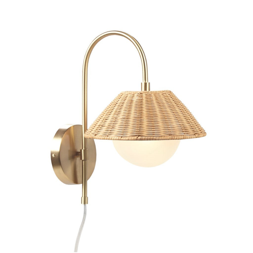 Rattan Weave Wall Sconce Gold Iron