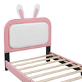 Twin Size Upholstered Rabbit Shape Princess Bed ,Twin Size Platform Bed With Headboard And Footboard,White Pink White Pink Pu