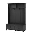 Modern Style Hall Tree With Storage Cabinet And 2 Large Drawers, Widen Mudroom Bench With 5 Coat Hooks, Black Black Primary Living Space Particle Board