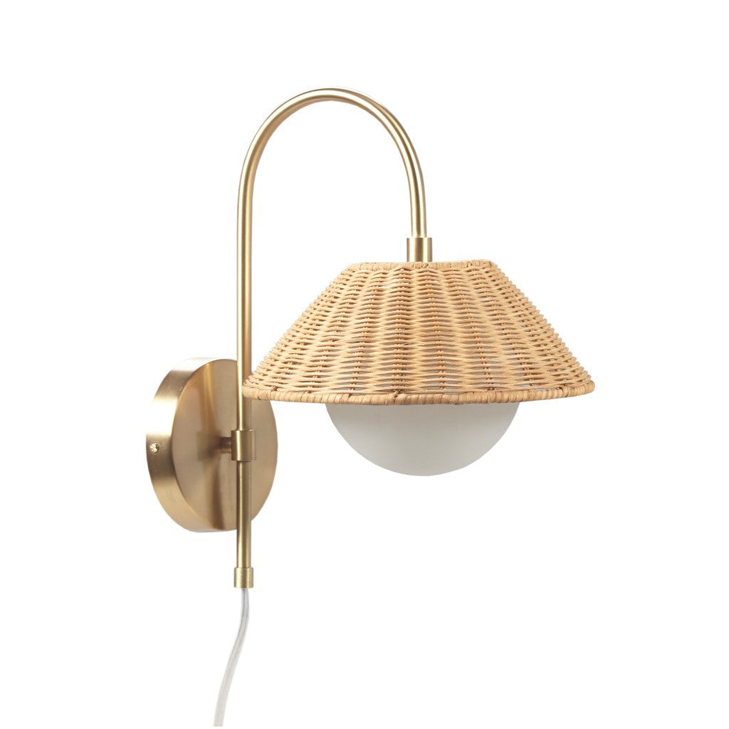 Rattan Weave Wall Sconce Gold Iron