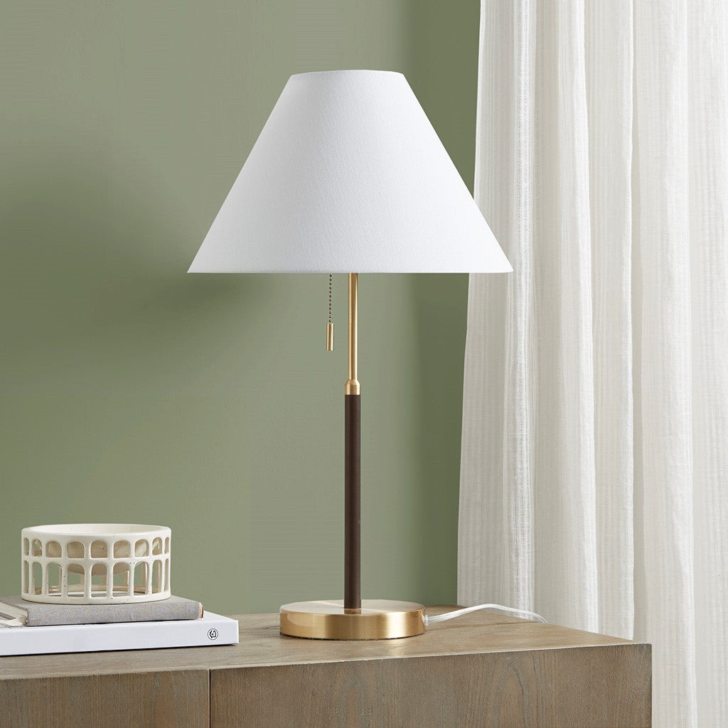 Two Tone Pull Chain Table Lamp White Iron