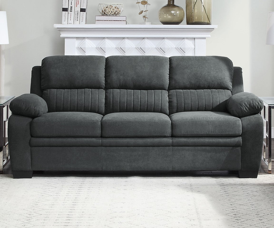 Comfortable Plush Seating Sofa 1Pc Dark Gray Textured Fabric Channel Tufting Solid Wood Frame Modern Living Room Furniture Dark Gray Wood Primary Living Space Contemporary Pillow Top Arms Solid Wood