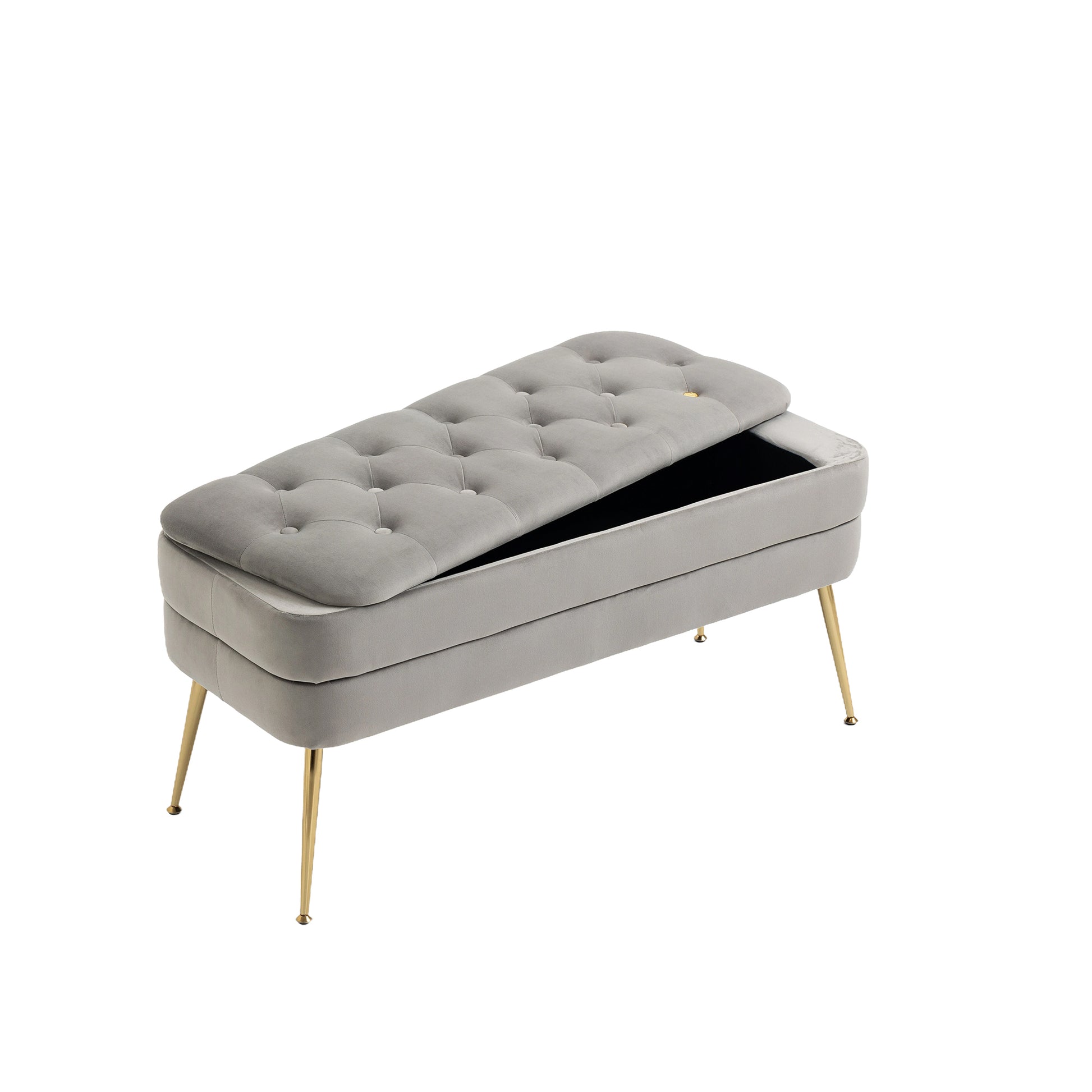 Coolmore Storage Ottoman, Bedroom End Bench,Upholstered Fabric Storage Ottoman With Safety Hinge, Entryway Padded Footstool, Ottoman Bench For Living Room & Bedroom Gray Velvet