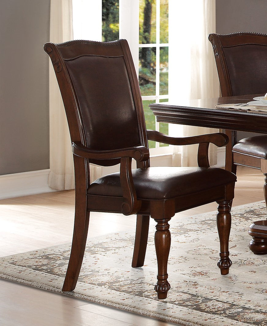 Traditional Style Dining Room Table W Leaf 2X Armchairs And 4X Side Chairs Dining 7Pc Set Brown Cherry Finish Upholstered Seat Wooden Furniture Wood Wood Brown Mix Seats 6 Wood Dining Room Extendable Traditional Double Pedestal Rectangular Dining Table
