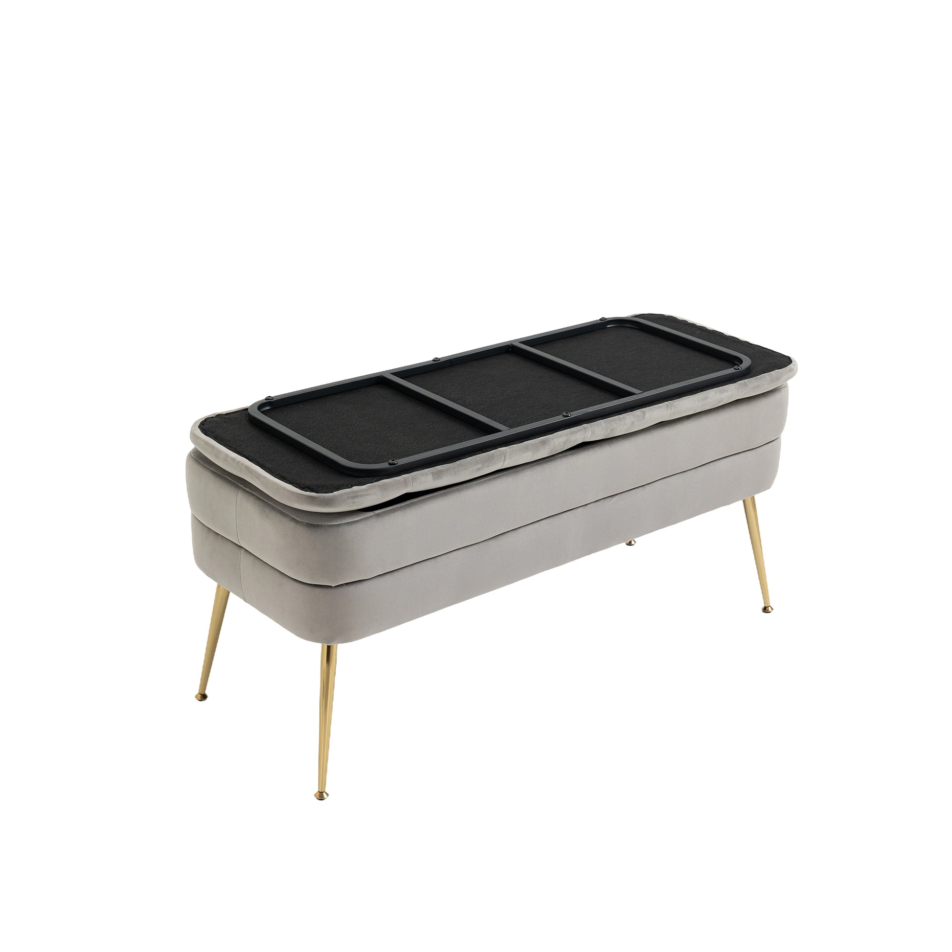 Coolmore Storage Ottoman, Bedroom End Bench,Upholstered Fabric Storage Ottoman With Safety Hinge, Entryway Padded Footstool, Ottoman Bench For Living Room & Bedroom Gray Velvet