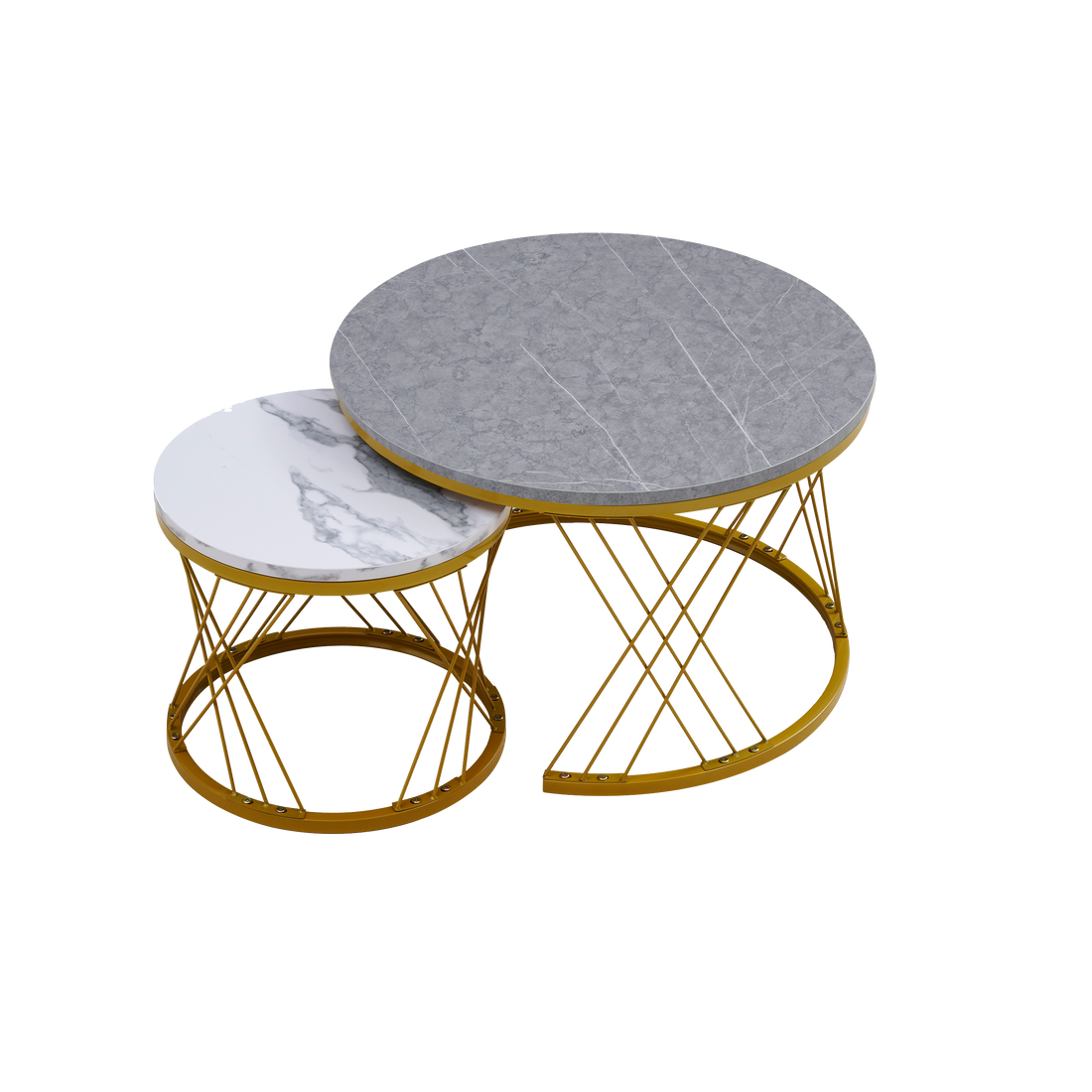 Modern Minimalist Nesting Coffee Table For Living Room Wooden Top And Metal Legs White Gray Metal & Wood