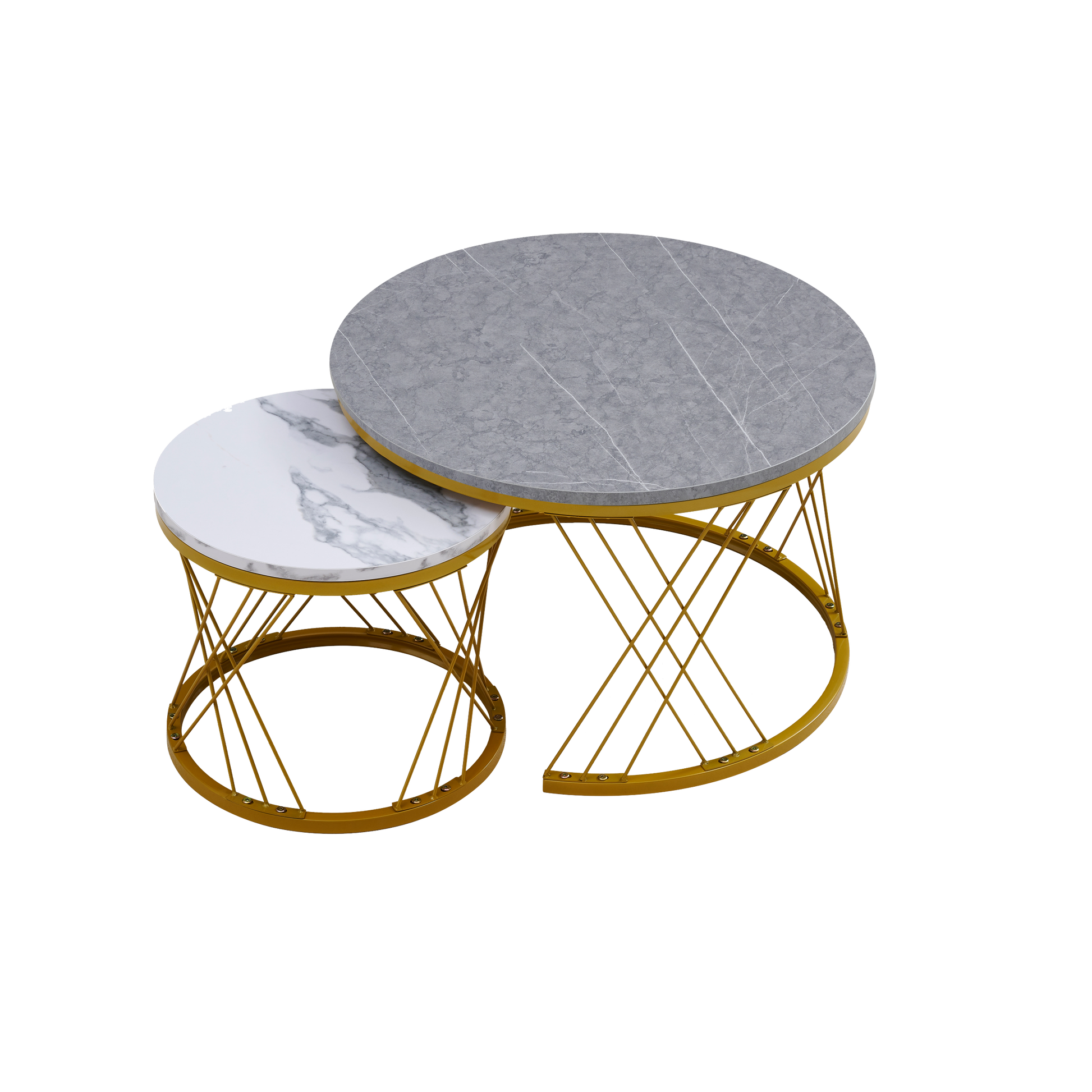 Modern Minimalist Nesting Coffee Table For Living Room Wooden Top And Metal Legs White Gray Metal & Wood
