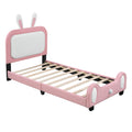 Twin Size Upholstered Rabbit Shape Princess Bed ,Twin Size Platform Bed With Headboard And Footboard,White Pink White Pink Pu