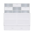 Queen Size Murphy Bed With Bookcase, Bedside Shelves And A Big Drawer, White White Solid Wood Mdf