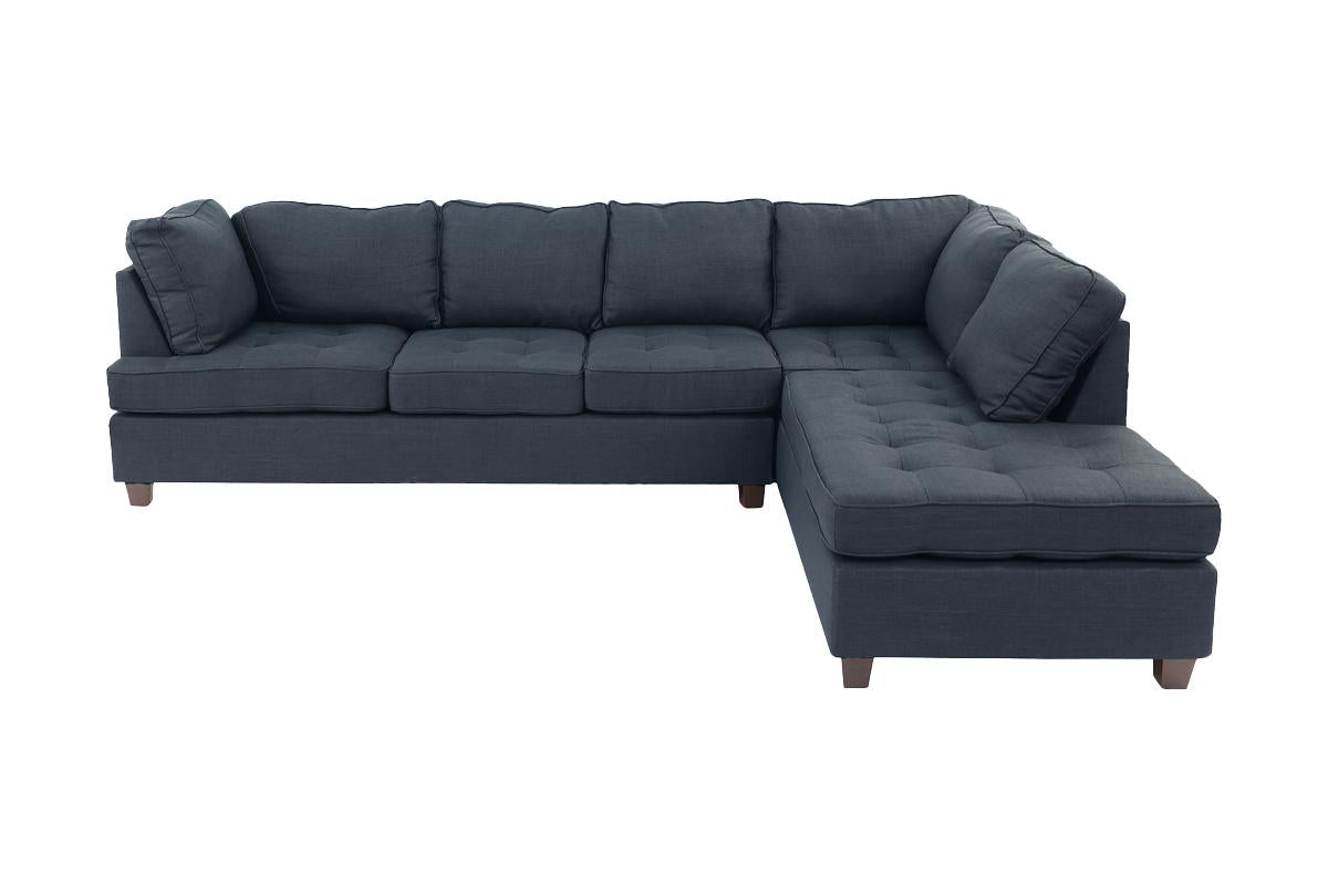 2Pc Sectional Sofa Set Reversible Chaise Sofa Dark Blue Dorris Fabric Living Room Furniture Couch Dark Blue Wood Primary Living Space Cushion Back Contemporary,Modern L Shaped Pillow Top Arms Particle Board 5 Seat