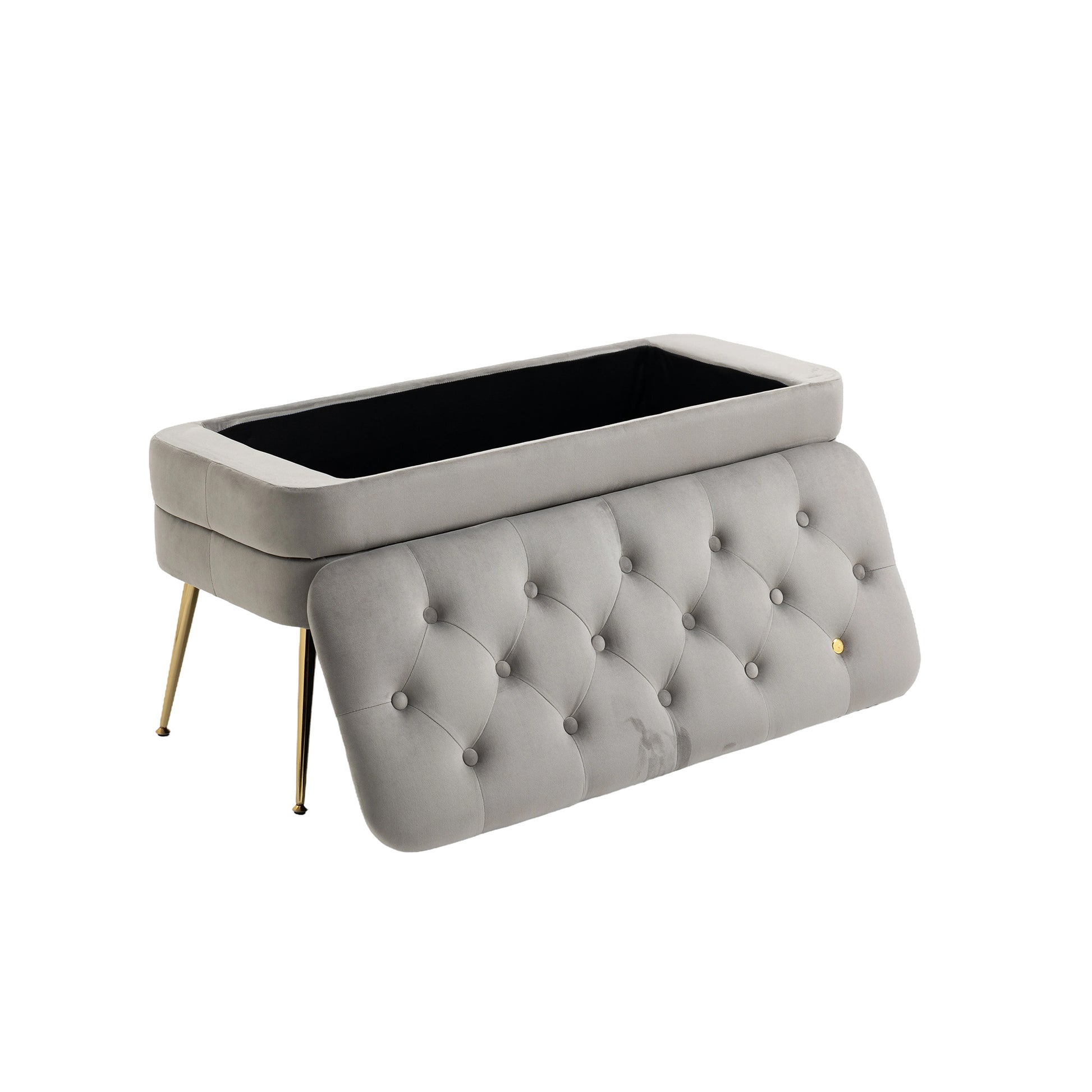 Coolmore Storage Ottoman, Bedroom End Bench,Upholstered Fabric Storage Ottoman With Safety Hinge, Entryway Padded Footstool, Ottoman Bench For Living Room & Bedroom Gray Velvet