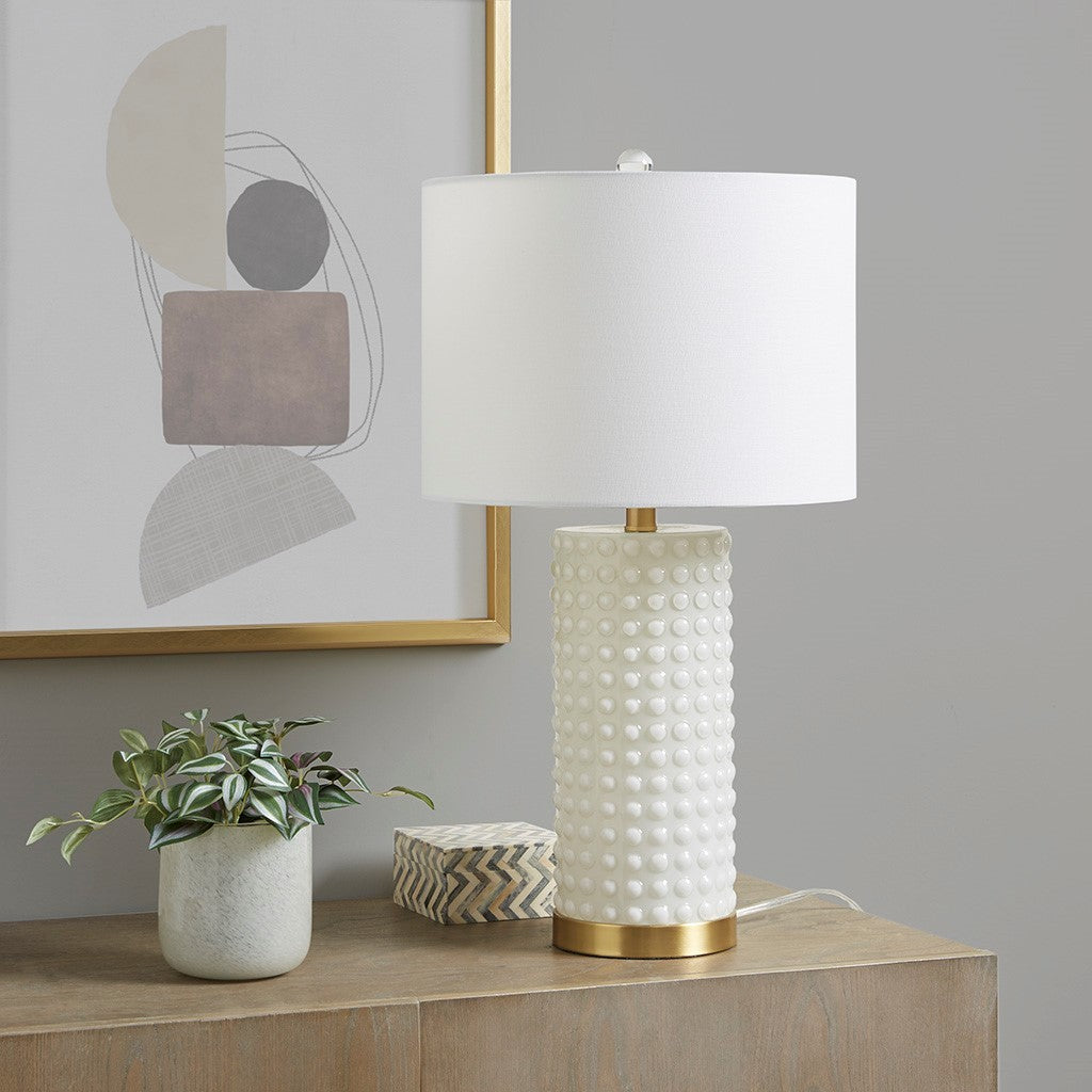 Textured Dot Table Lamp White Gold Polyester