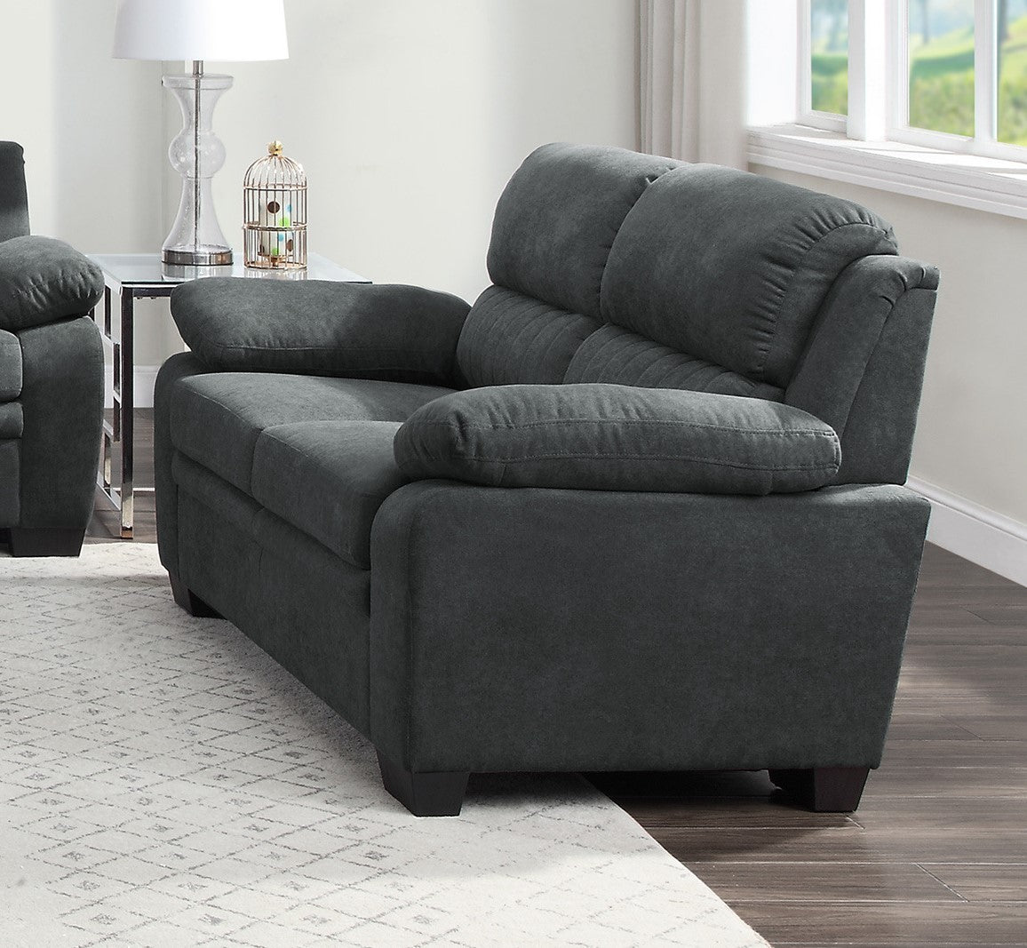 Comfortable Plush Seating Loveseat 1Pc Dark Gray Textured Fabric Channel Tufting Solid Wood Frame Modern Living Room Furniture Dark Gray Wood Primary Living Space Contemporary Pillow Top Arms Solid Wood