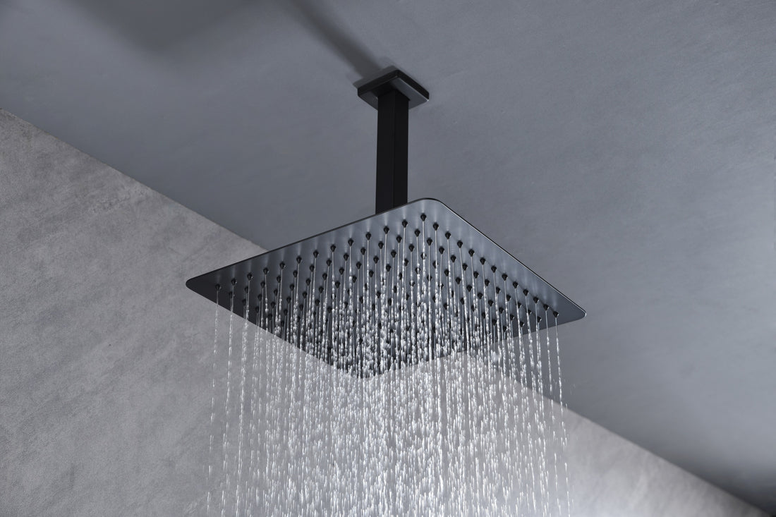 High Pressure Rain Shower Head, Ultra Thin Showerhead 304 Stainless Steel Waterfall Shower With Self Clean Nozzles, Full Body Covering Matt Black Stainless Steel