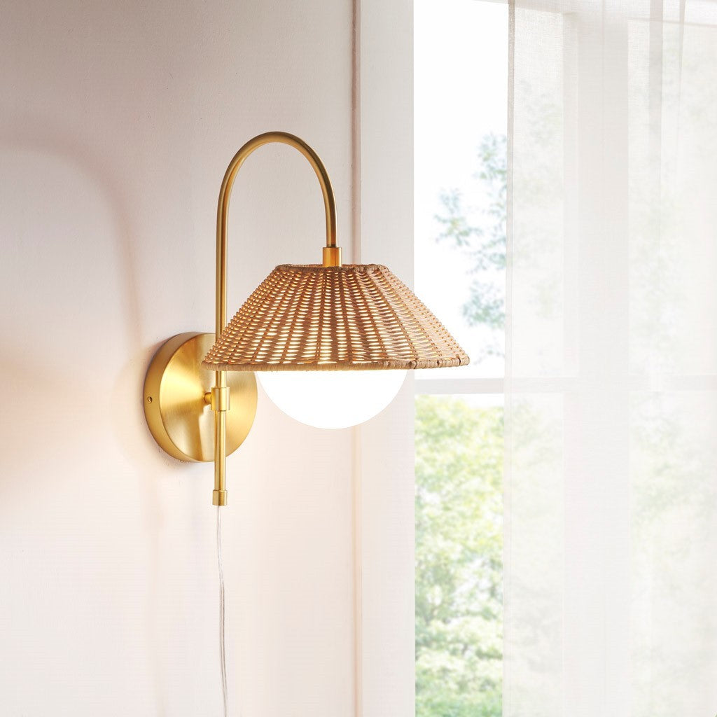 Rattan Weave Wall Sconce Gold Iron