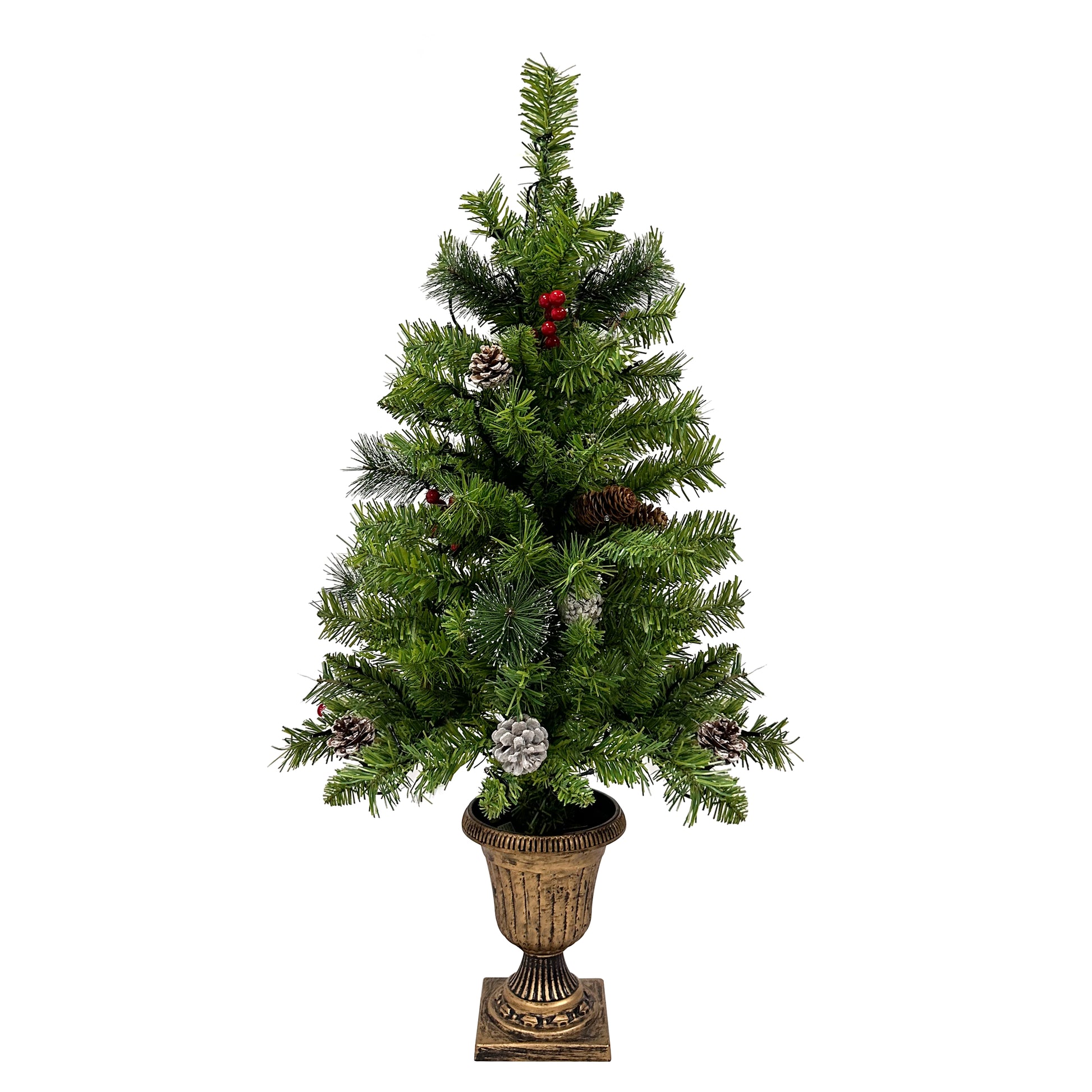 Pre Lit Xmas Tree Artificial Christmas 4 Piece Set,Garland, Wreath And Set Of 2 3Ft Entrance Trees X Mas With Led Lights, Christmas Tree Green Pvc