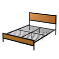 Industrial Platform Queen Bed Frame Mattress Foundation With Rustic Headboard And Footboard, Strong Steel Slat Support, No Box Spring Needed, Noise Free, Easy Assembly Brown Mdf Steel