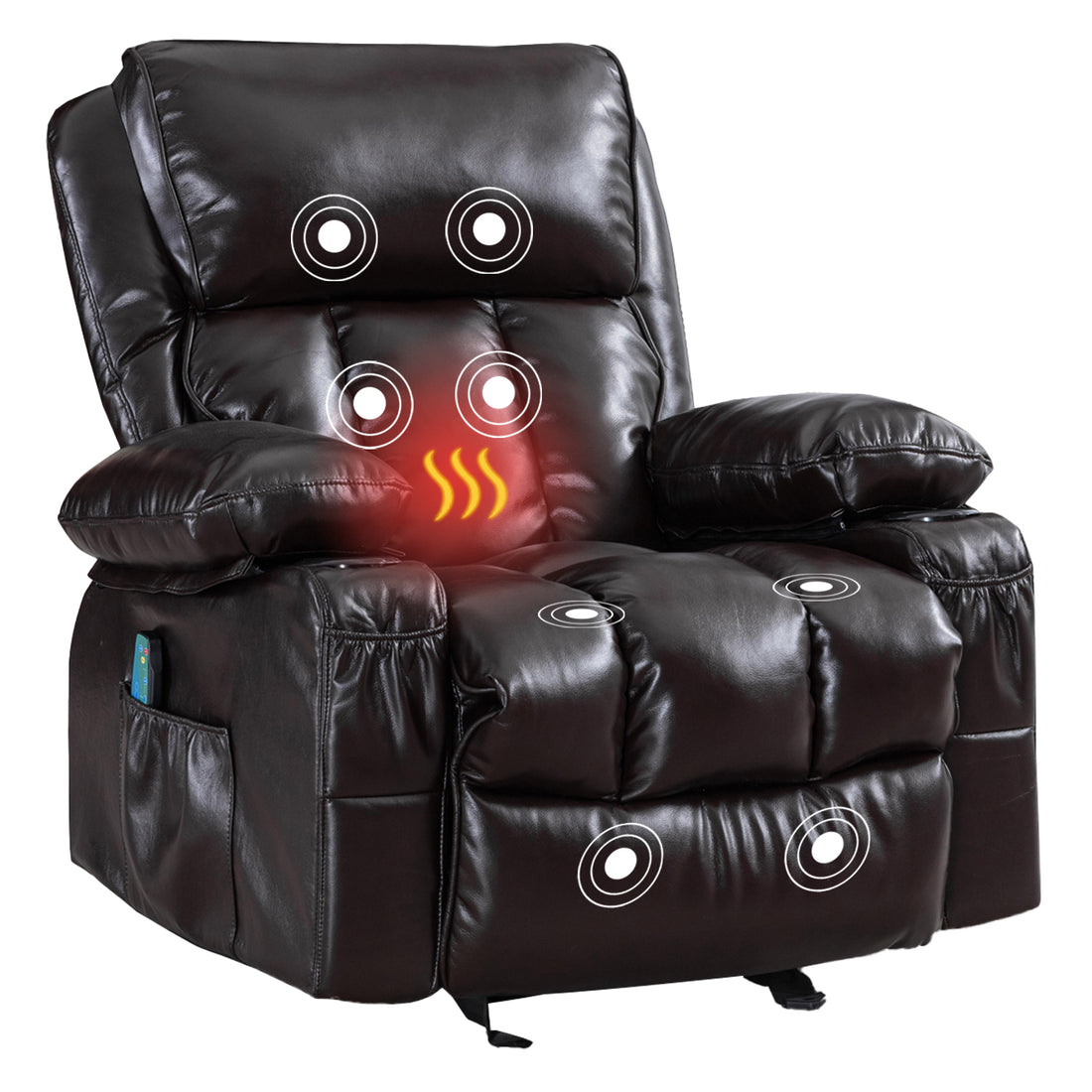 Recliner Chair Heating Massage For Living Room With Rocking Function And Side Pocket Brown Brown Soft Foam Polyester