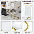 1 Table And 4 Chairs. Modern, Simple And Luxurious White Imitation Marble Rectangular Dining Table And Desk With 4 White Pu Gold Plated Leg Chairs 63'' X 35.4'' X 30'' White Black Mdf