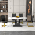 A Modern, Minimalist, And Luxurious Dining Table With A White Imitation Marble Tabletop And Mdf Legs With U Shaped Brackets. Tables In Restaurants And Living Rooms 63