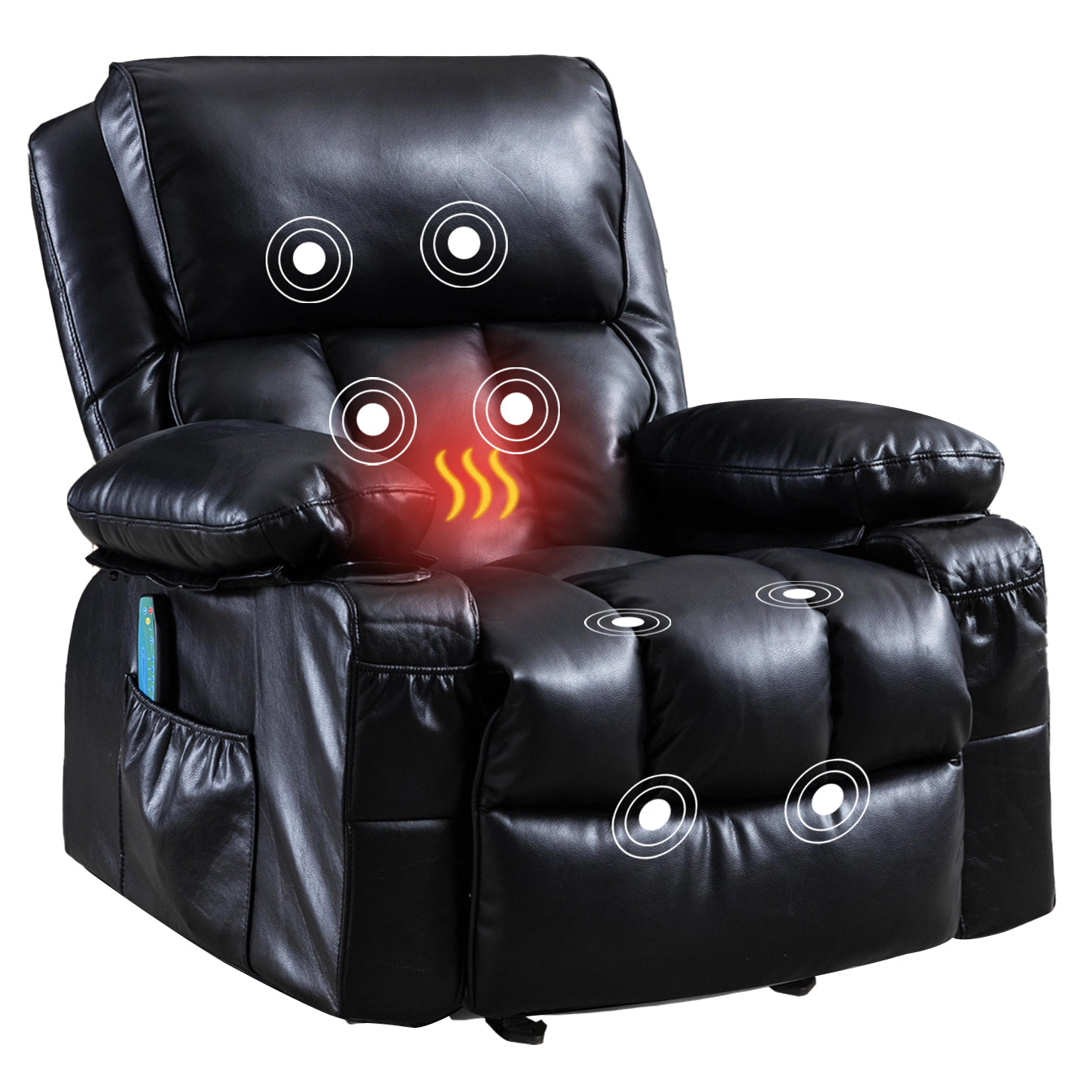 Recliner Chair For Living Room With Rocking Function And Side Pocket Black Soft Foam Polyester