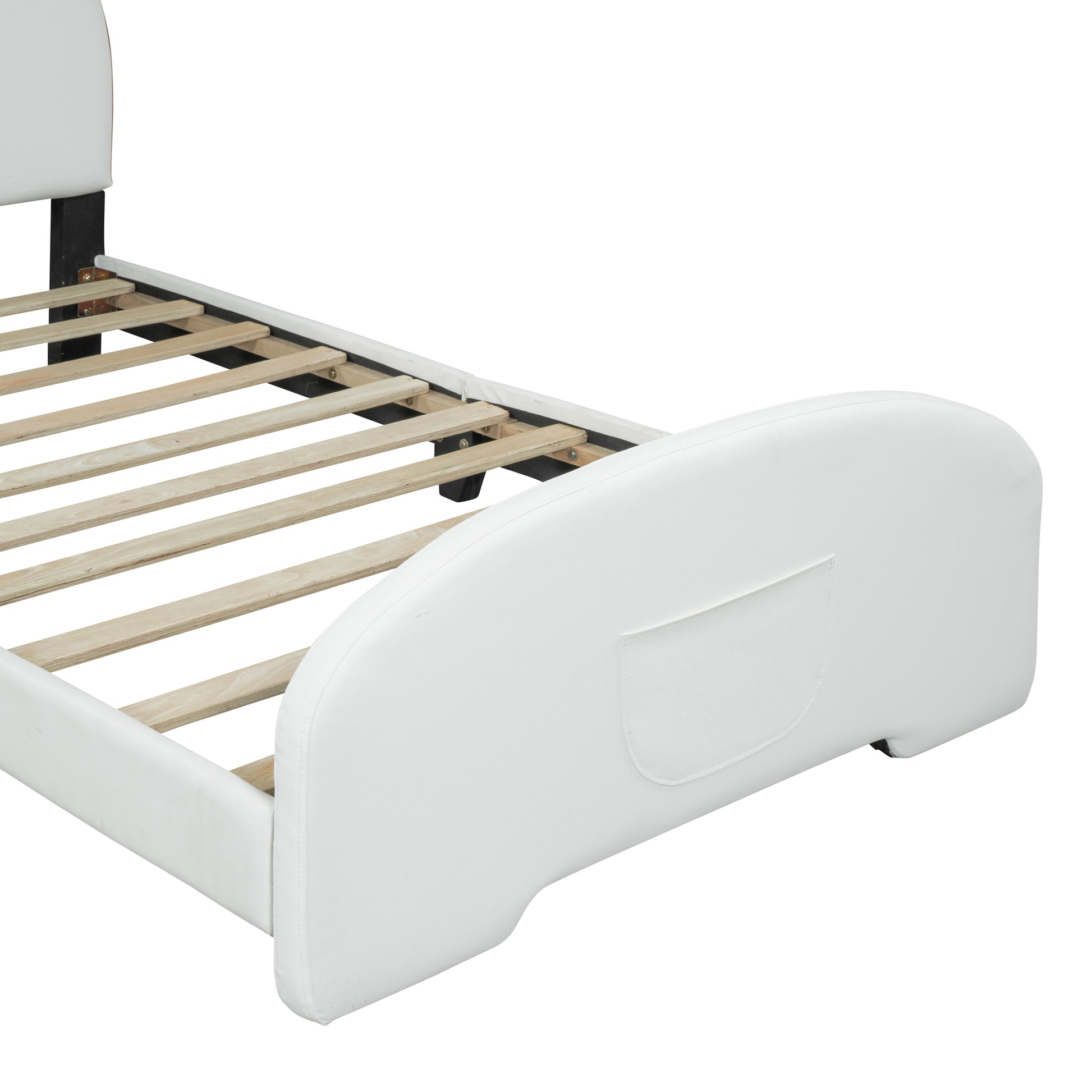 Twin Size Upholstered Platform Bed With Bear Shaped Headboard And Footboard,White Brown White Pu