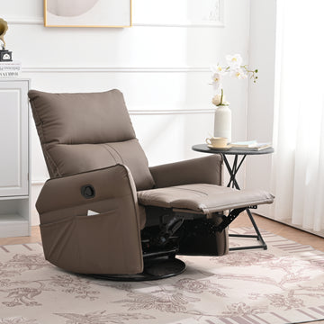 Rocking Recliner Chair,360 Degree Swivel Nursery Rocking Chair,Glider Chair,Modern Small Rocking Swivel Recliner Chair For Bedroom,Living Room Chair Home Theater Seat,Side Pocket Brown Solid Brown Light Brown Primary Living Space Foam Wipe Clean