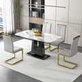 A Modern, Minimalist, And Luxurious Dining Table With A White Imitation Marble Tabletop And Mdf Legs With U Shaped Brackets. Tables In Restaurants And Living Rooms 63