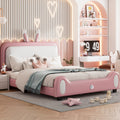 Full Size Upholstered Rabbit Shape Princess Bed ,Full Size Platform Bed With Headboard And Footboard,White Pink White Pink Pu