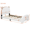 Twin Size Upholstered Platform Bed With Bear Shaped Headboard And Footboard,White Brown White Pu