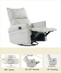 Rocking Recliner Chair,360 Degree Swivel Nursery Rocking Chair,Glider Chair,Modern Small Rocking Swivel Recliner Chair For Bedroom,Living Room Chair Home Theater Seat,Side Pocket Light Gray Solid Light Brown Primary Living Space Push Button Rubberwood