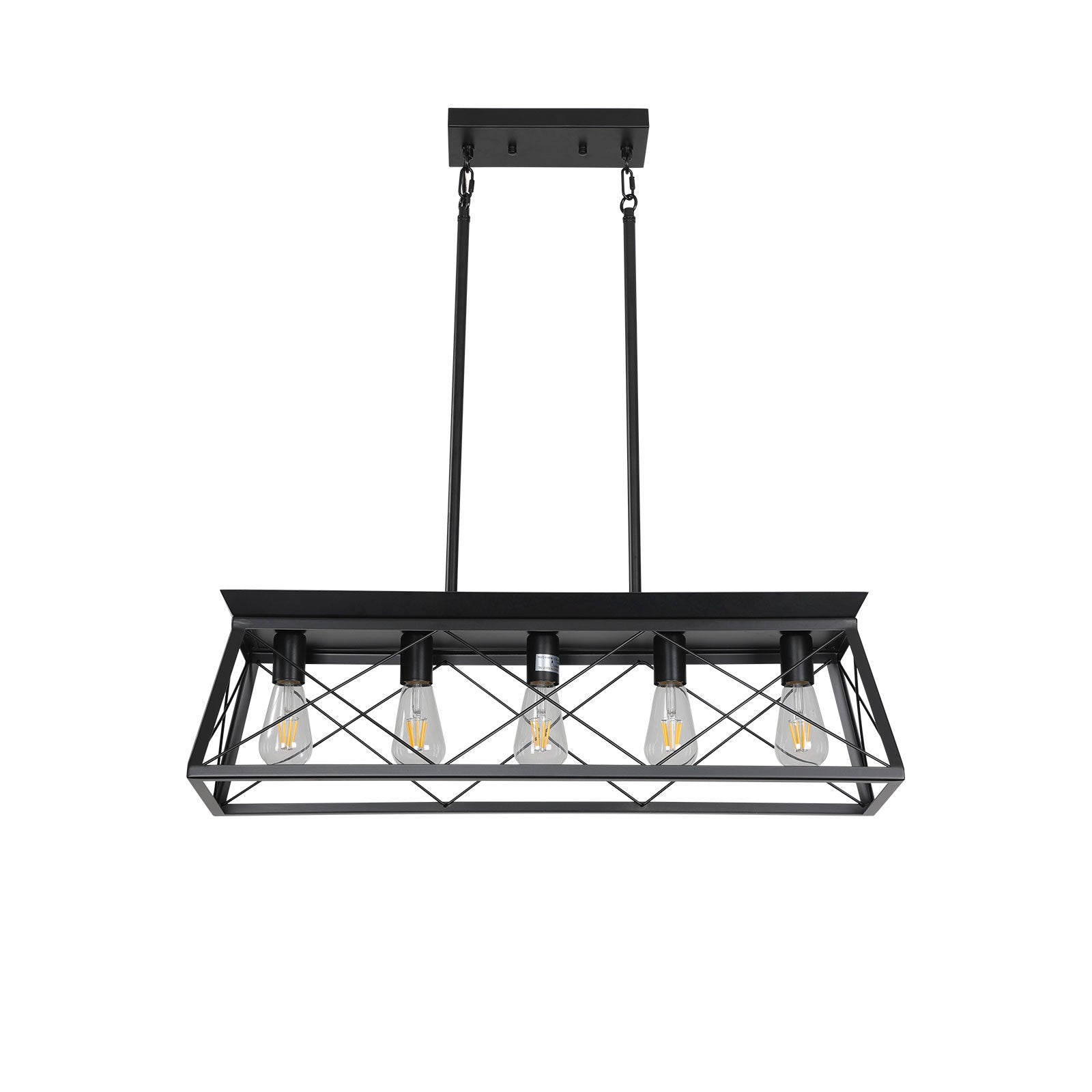 Same As W1340111200 L1006 5 Light Farmhouse Chandeliers For Dining Room, Metal Rustic Pendant Island Light Fixture, Modern Rectangular Island Lights For Kitchen, Living Room Pure Black No Bulbs Black Ceiling Lights Farmhouse Living Room Iron