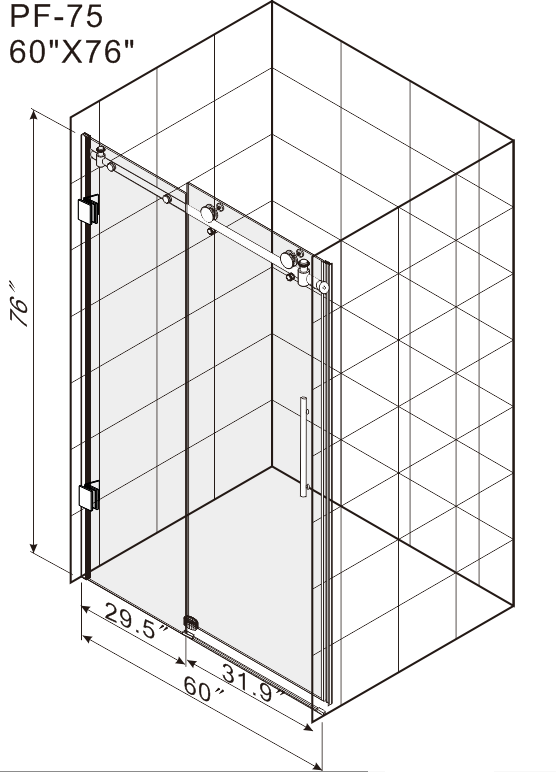 Frameless Shower Doors 60" Width X 76"Height With 5 16" 8Mm Clear Tempered Glass, Brushed Nickel Finish Brushed Nickel Bathroom American Design Glass Tempered Glass