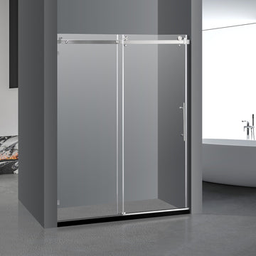 Frameless Sliding Glass Shower Doors 60" Width X 76"Height With 3 8" 10Mm Clear Tempered Glass, Brushed Nickel Finish, Big Rollers, Square Rail, Self Cleaning Coating On Both Sides Brushed Nickel Bathroom American Design Stainless Steel Tempered Glass