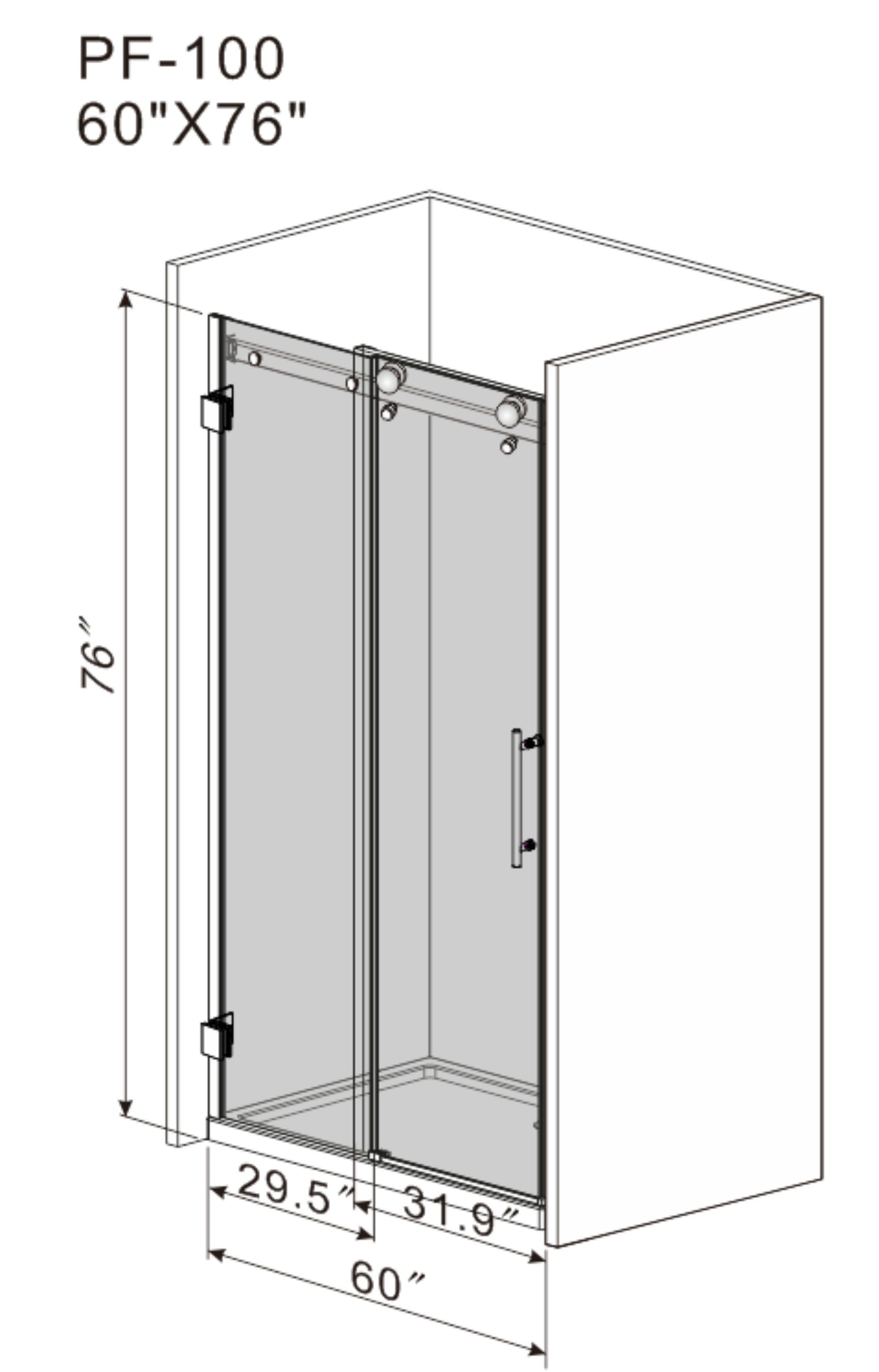 Frameless Sliding Glass Shower Doors 60" Width X 76"Height With 3 8" 10Mm Clear Tempered Glass, Brushed Nickel Finish, Big Rollers, Square Rail, Self Cleaning Coating On Both Sides Brushed Nickel Bathroom American Design Stainless Steel Tempered Glass