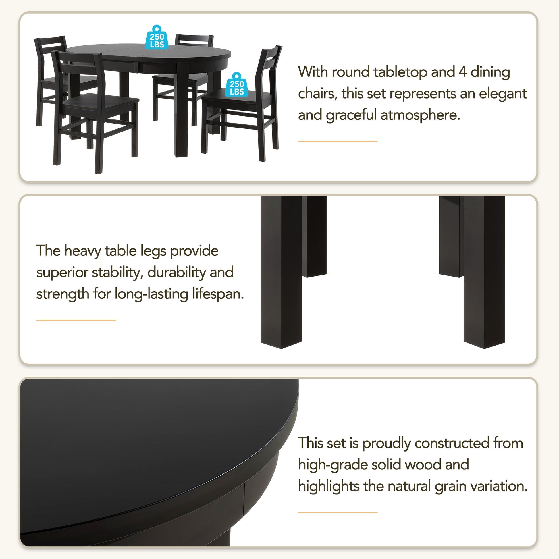 Farmhouse 5 Piece Extendable Round Dining Table Set With Storage Drawers And 4 Dining Chairs,16" Removable Leaf, Espresso Espresso Wood Dining Room Extendable Rubberwood Round Dining Table With Chair Wood Wood Espresso Ladder Back Seats 4 42 Inches