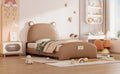 Twin Size Upholstered Platform Bed With Bear Shaped Headboard And Footboard,Brown White Brown Pu